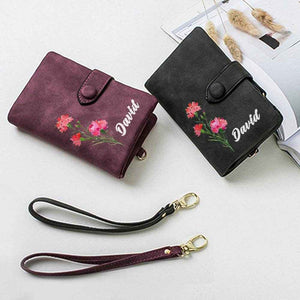 Colorful Birth Flower Purse – Personalized Name Engraved Wallet - Customise Now