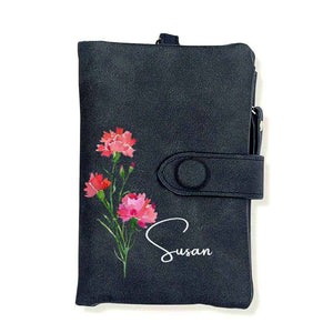 Colorful Birth Flower Purse – Personalized Name Engraved Wallet - Customise Now