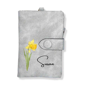 Colorful Birth Flower Purse – Personalized Name Engraved Wallet - Customise Now
