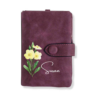 Colorful Birth Flower Purse – Personalized Name Engraved Wallet - Customise Now