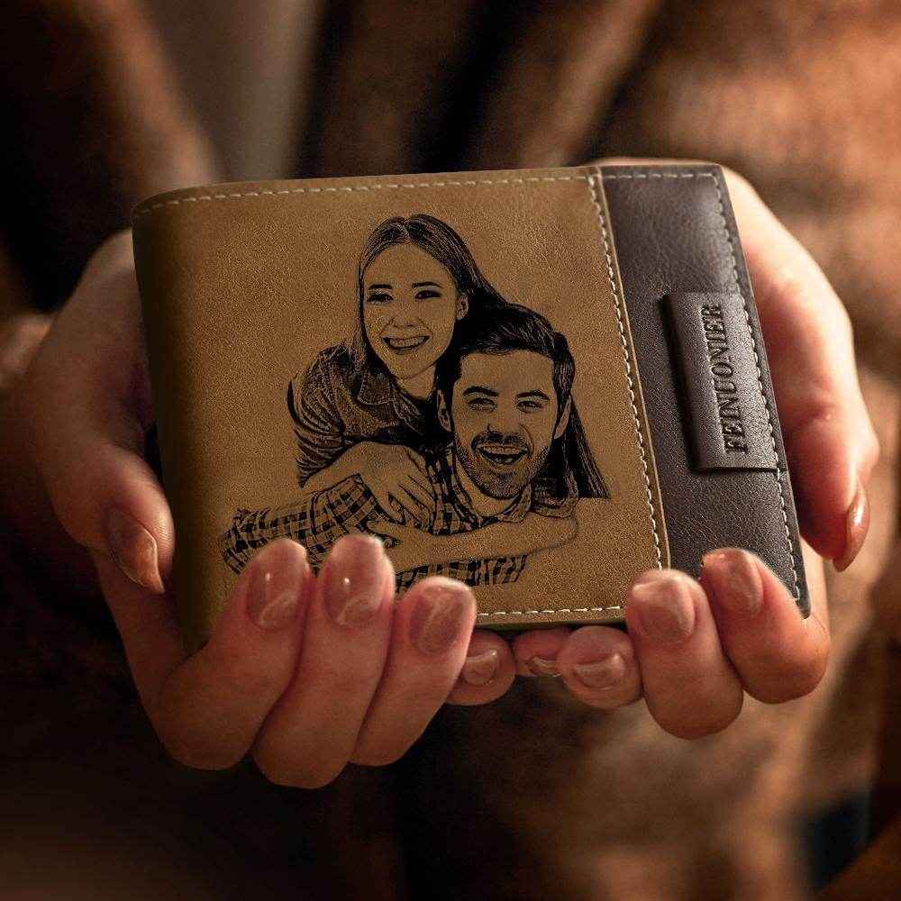 Personalized Bifold Wallet for Men – Custom Engraved Photo & RFID Block - Customise Now
