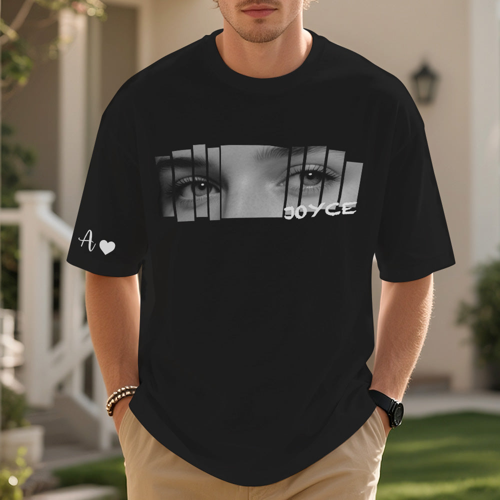 Custom Eyes Shirt Girlfriend Eyes Tee Personalized Photo and Name Black and White Image Effect