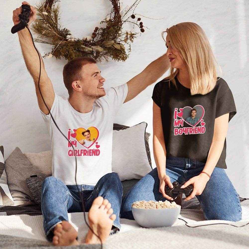 Photo in Heart Printed Shirts – I Love My Boyfriend/Girlfriend Personalized Couple Tees - Customise Now