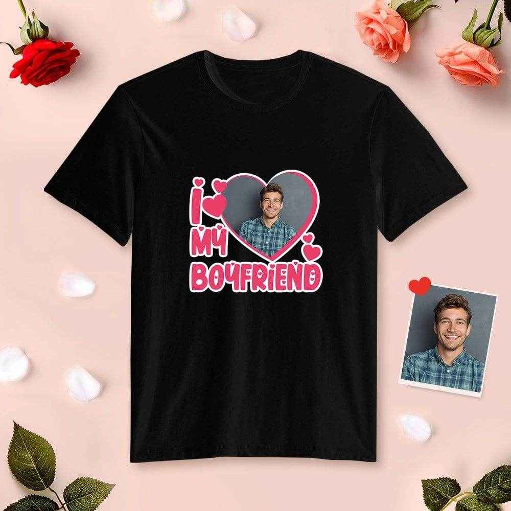 Photo in Heart Printed Shirts – I Love My Boyfriend/Girlfriend Personalized Couple Tees - Customise Now