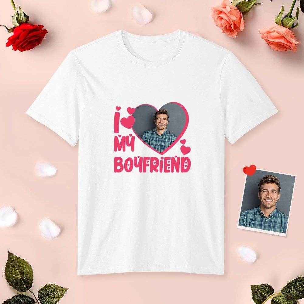 Photo in Heart Printed Shirts – I Love My Boyfriend/Girlfriend Personalized Couple Tees - Customise Now
