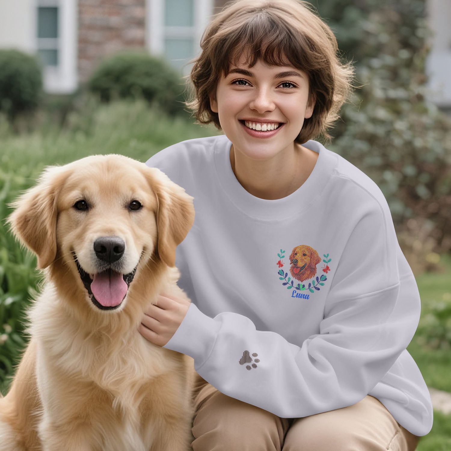 Custom Pet Name Sweatshirt – Embroidered-Style Pullover for Pet Lovers