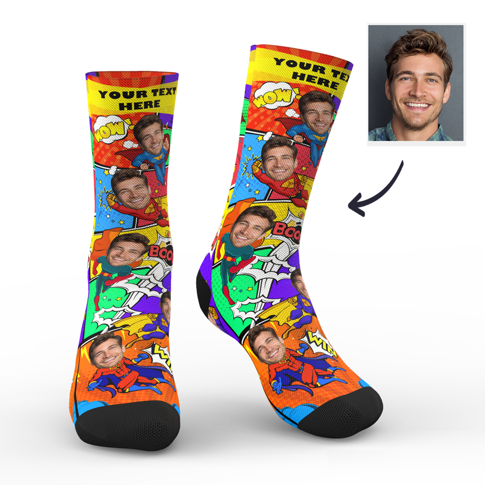Custom Photo Comic Socks – Personalized Face & Text Socks