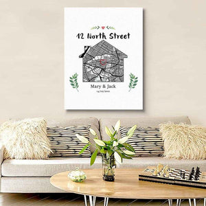 Personalized Home Map Canvas – Custom House Design Wall Decor - Customise Now