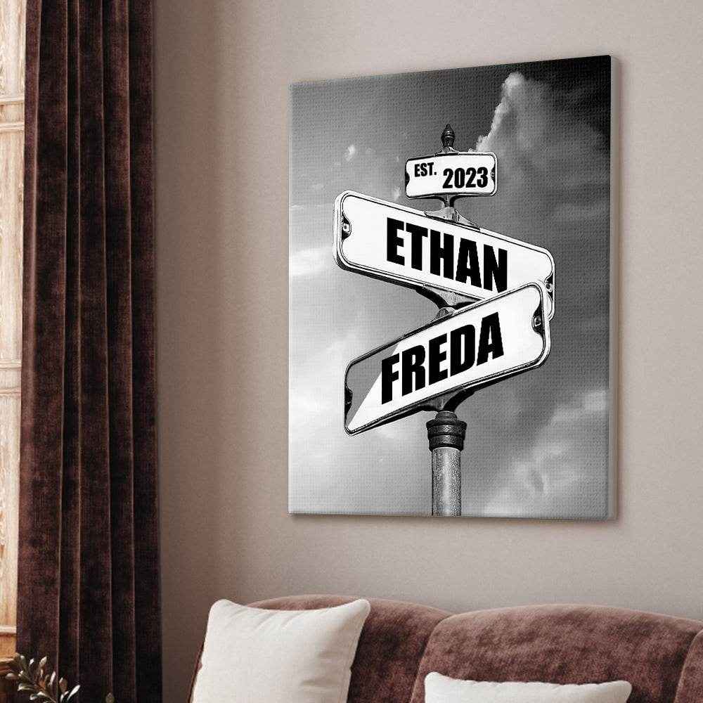 Custom Vintage Street Sign Canvas – Personalized Name & Date Wall Decor - Customise Now