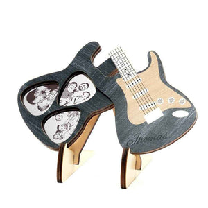 Personalised Wooden Guitar Picks Case – Engraved Box with 3 Custom Guitar Picks - Customise Now
