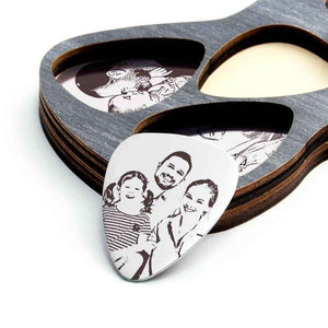 Personalised Wooden Guitar Picks Case – Engraved Box with 3 Custom Guitar Picks - Customise Now