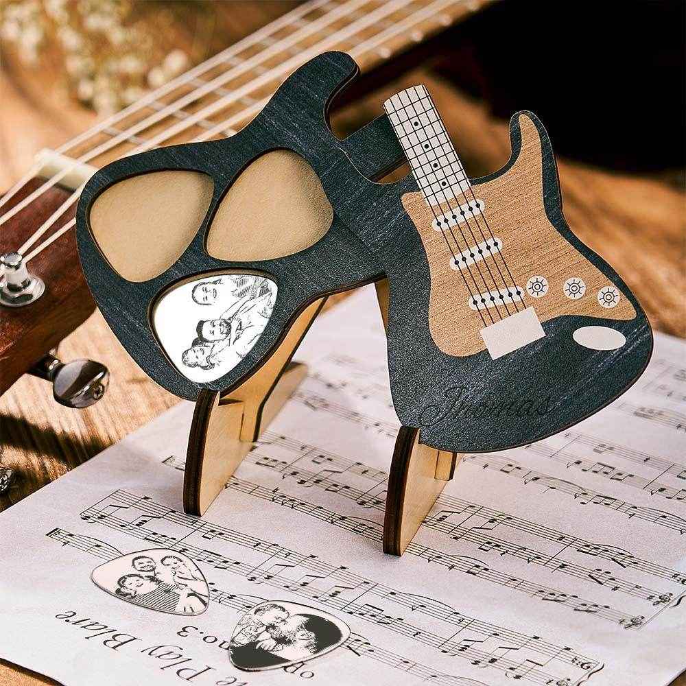 Personalised Wooden Guitar Picks Case – Engraved Box with 3 Custom Guitar Picks - Customise Now