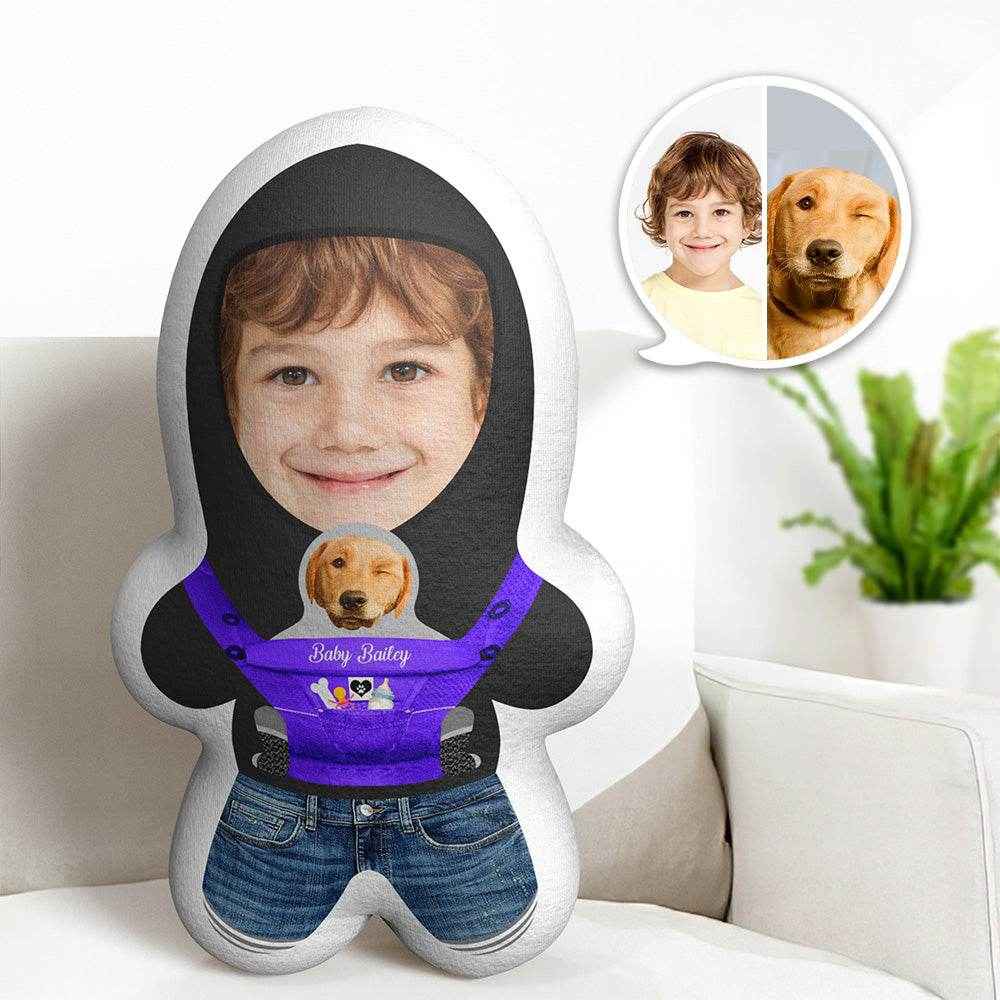 Custom Purple Baby Carrier Two Faces Minime Throw Pillow – Owner & Pet Edition - Customise Now