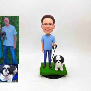 Fully Customizable Bobblehead – Owner & Pet Figurine with Engraved Text - Customise Now