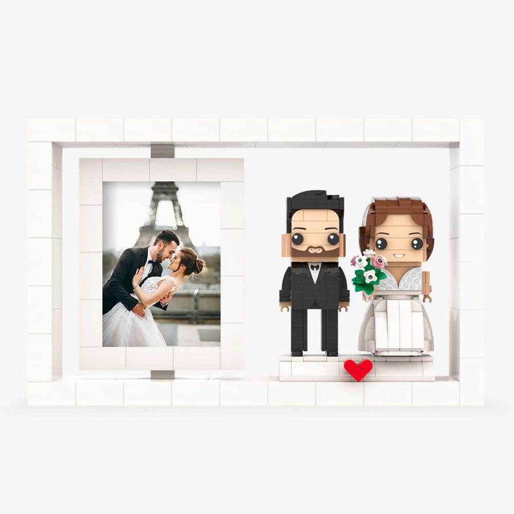 Customizable Wedding Photo Frame with Brick Figures – Unique Newlywed Gift - Customise Now
