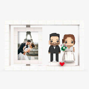 Customizable Wedding Photo Frame with Brick Figures – Unique Newlywed Gift - Customise Now