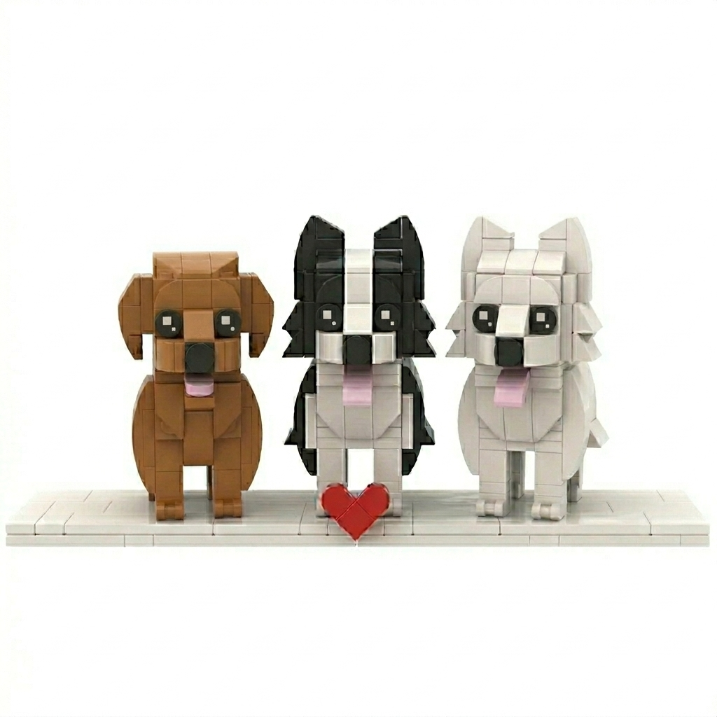 Custom Full-Body Cute Brick Figures of 3Dogs Personalized Anniversary Gift Birthday Gift Christmas Gift