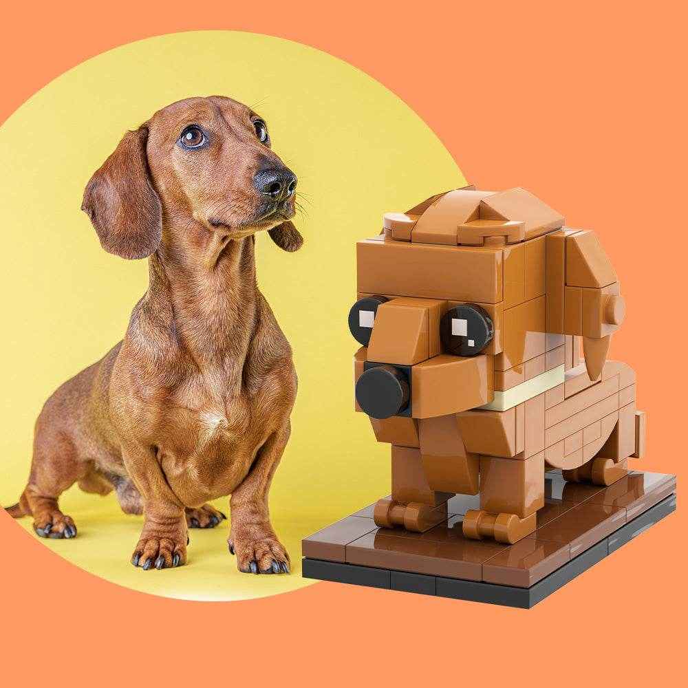 Customizable Dachshund Dog Brick Figure – Unique Full Body Mini Block Display - Customise Now