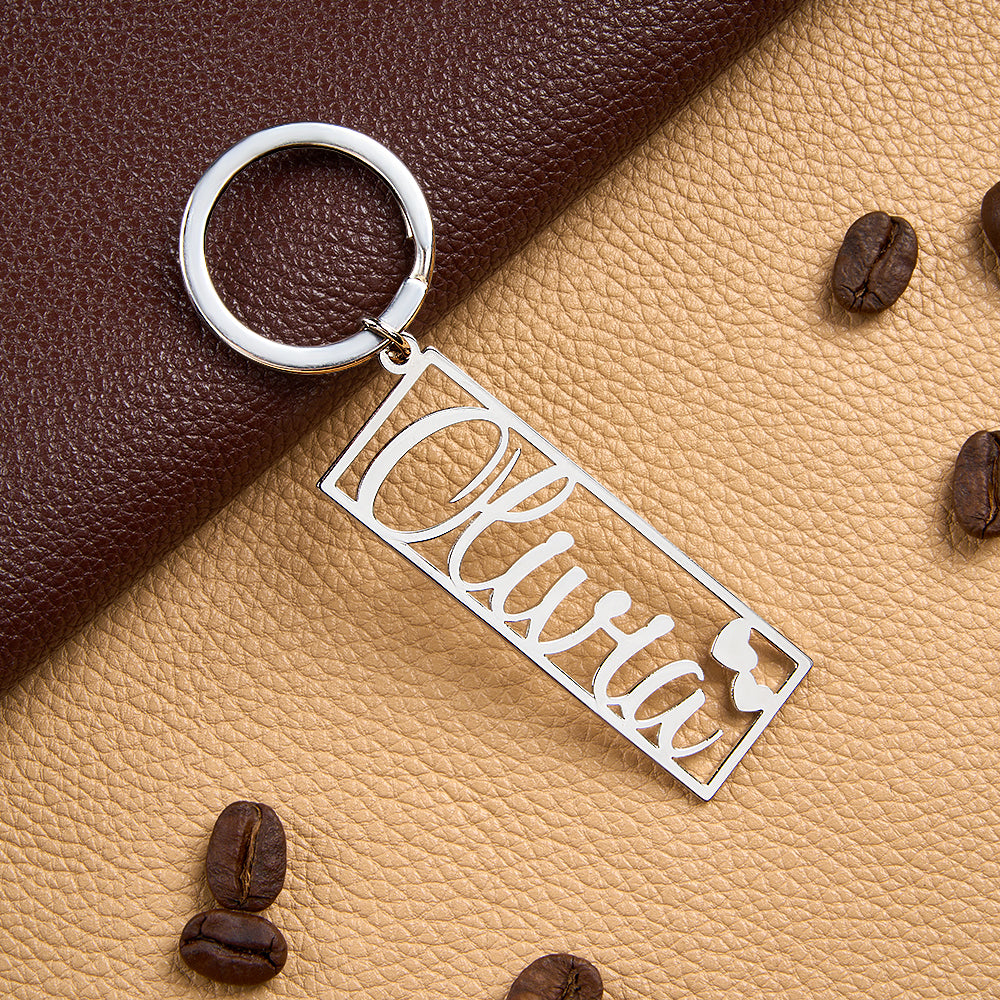 Personalized Name Keychain with Heart Engraved Text Keychain Birthday Gift Anniversary Gift Valentine's Day Gift for Him