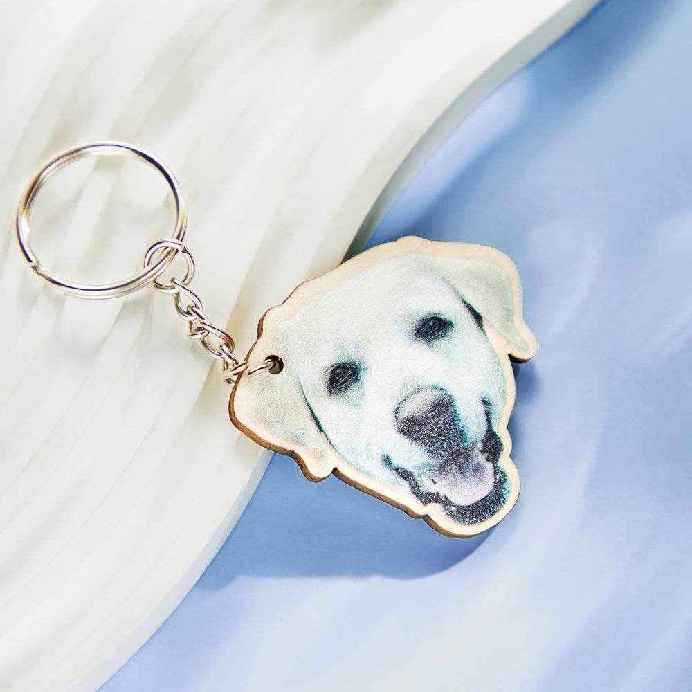 Personalized Pet Photo Wooden Keychain – Custom Dog or Cat Portrait Keyring - Customise Now
