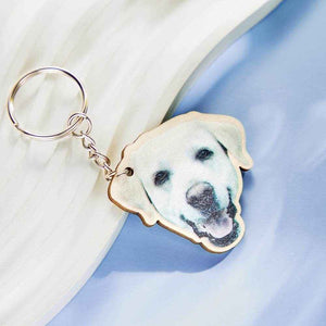 Personalized Pet Photo Wooden Keychain – Custom Dog or Cat Portrait Keyring - Customise Now