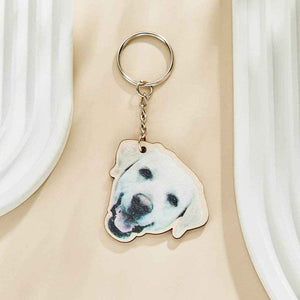 Personalized Pet Photo Wooden Keychain – Custom Dog or Cat Portrait Keyring - Customise Now