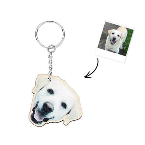 Personalized Pet Photo Wooden Keychain – Custom Dog or Cat Portrait Keyring - Customise Now