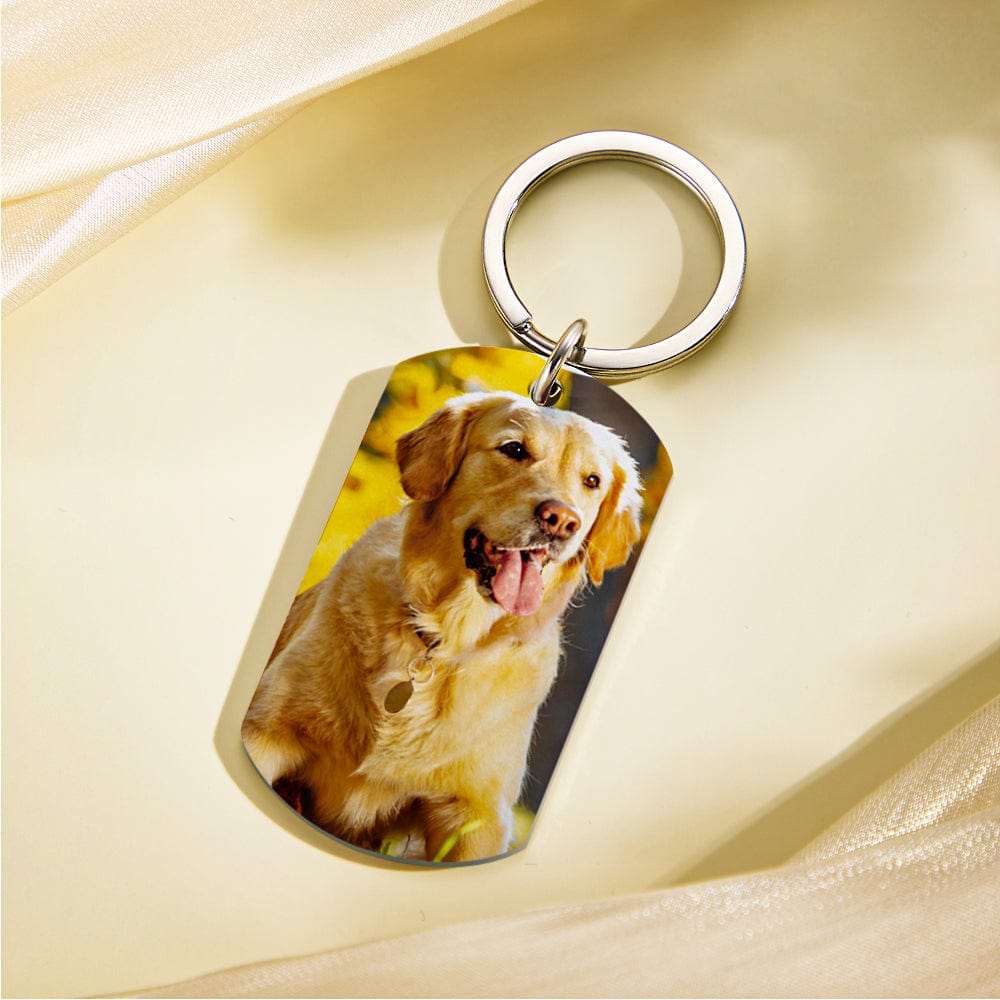 Custom Engraved Pet Photo Keychain – Personalized Stainless Steel Keepsake