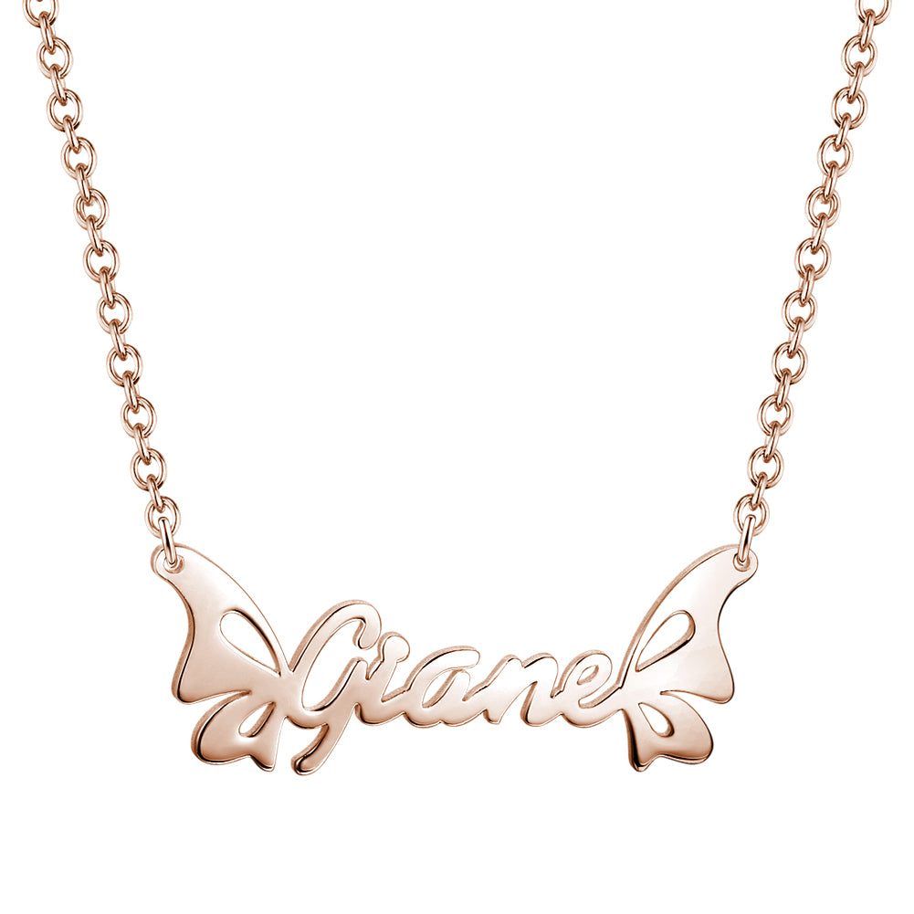 Personalized Name 14K Gold Butterfly Necklace Valentines Gift For Her