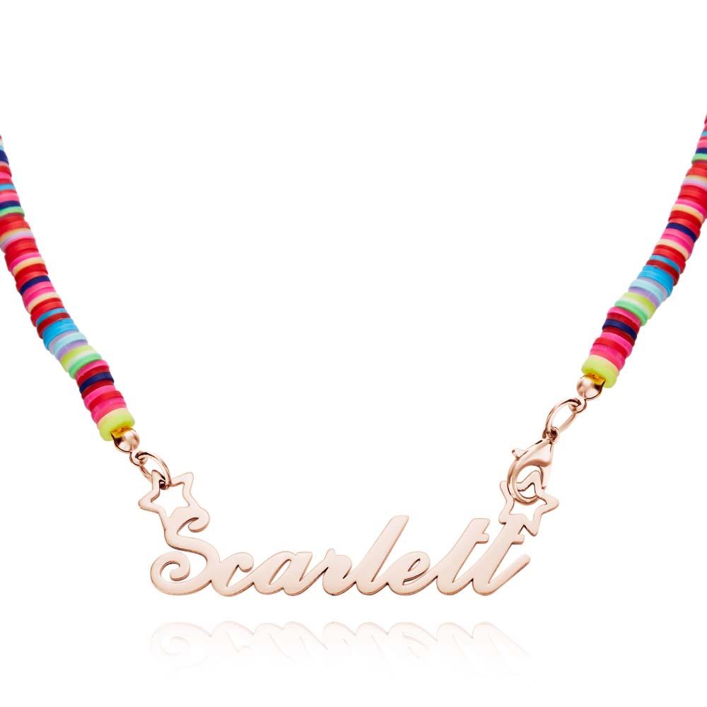 Personalized Rainbow Magic Girls Name Necklace – Custom Nameplate for Kids