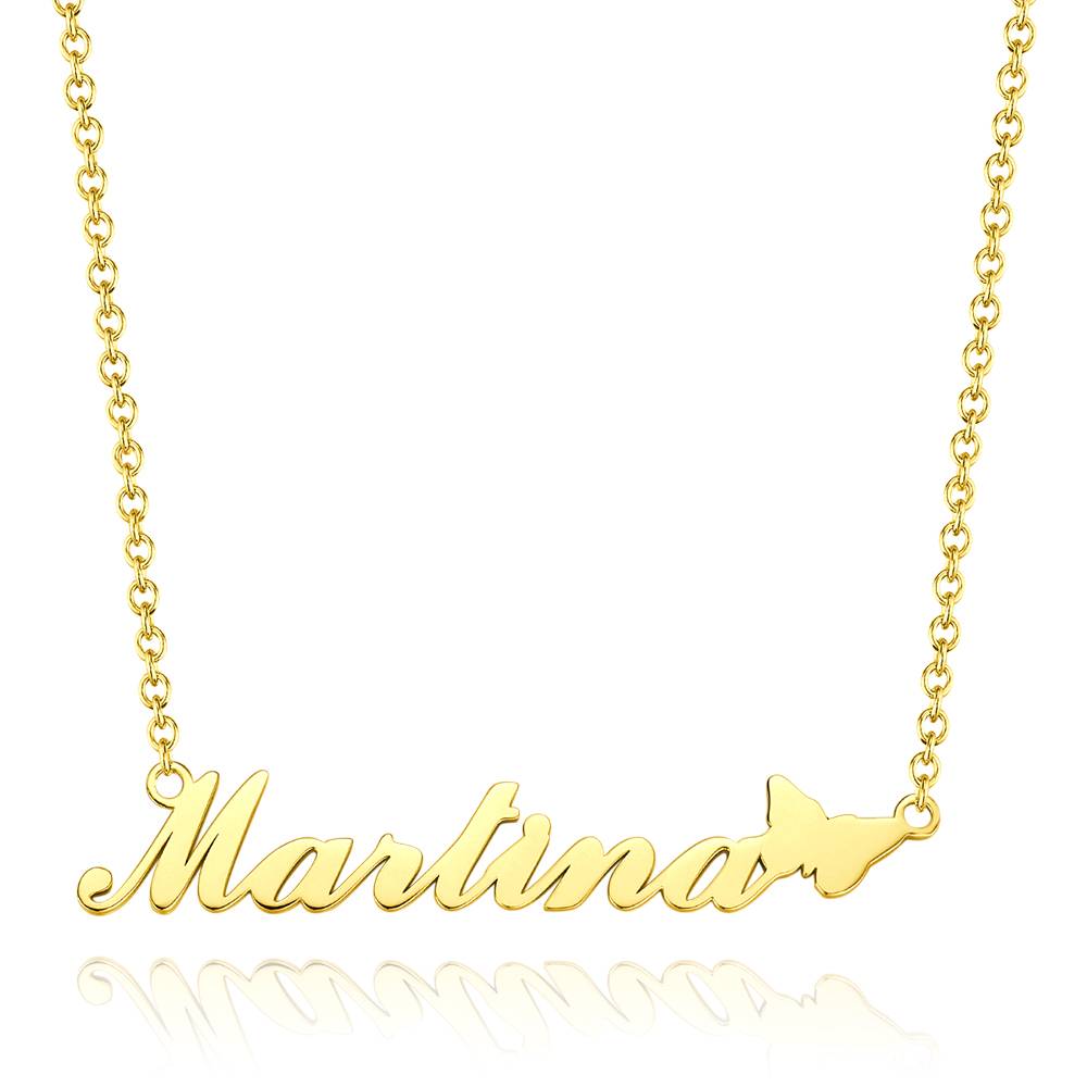 Custom Name 14K Gold Plated Necklace with Cute Butterfly Perfect Valentines Gift for Girlfriend