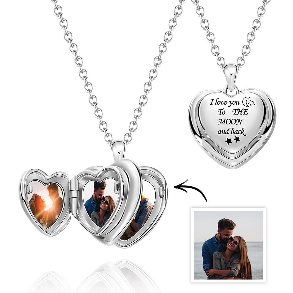 Custom Photo Locket Necklace I Love You to The Moon and Back Locket Pendant 4 Photos Locket Gift for Women