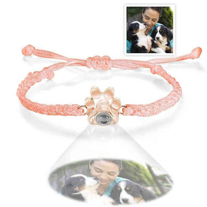 Custom Dog Paw Photo Projection Bracelet – Personalized Braided Rope Pet Keepsake - Customise Now