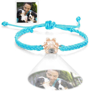 Custom Dog Paw Photo Projection Bracelet – Personalized Braided Rope Pet Keepsake - Customise Now