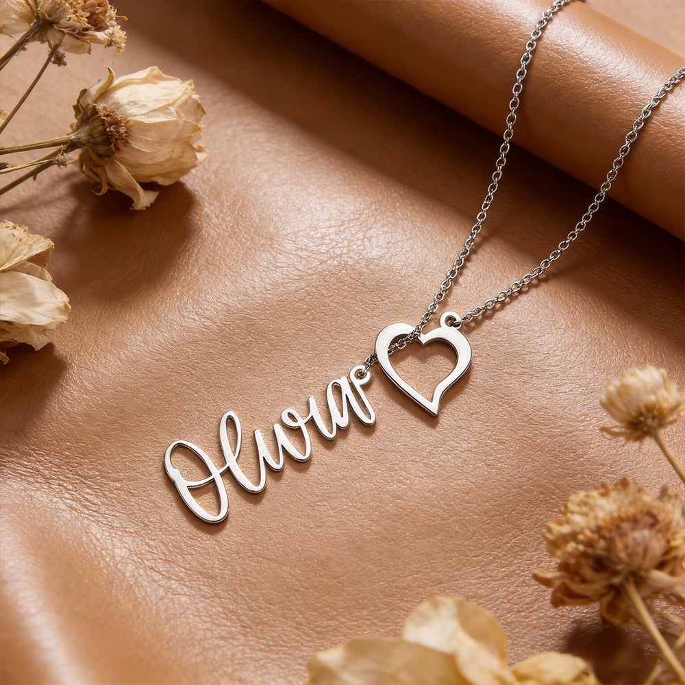 Custom Name Lariat Necklace for Women Personalized Y Necklace with Name and Heart Charm Valentine's Day Gift