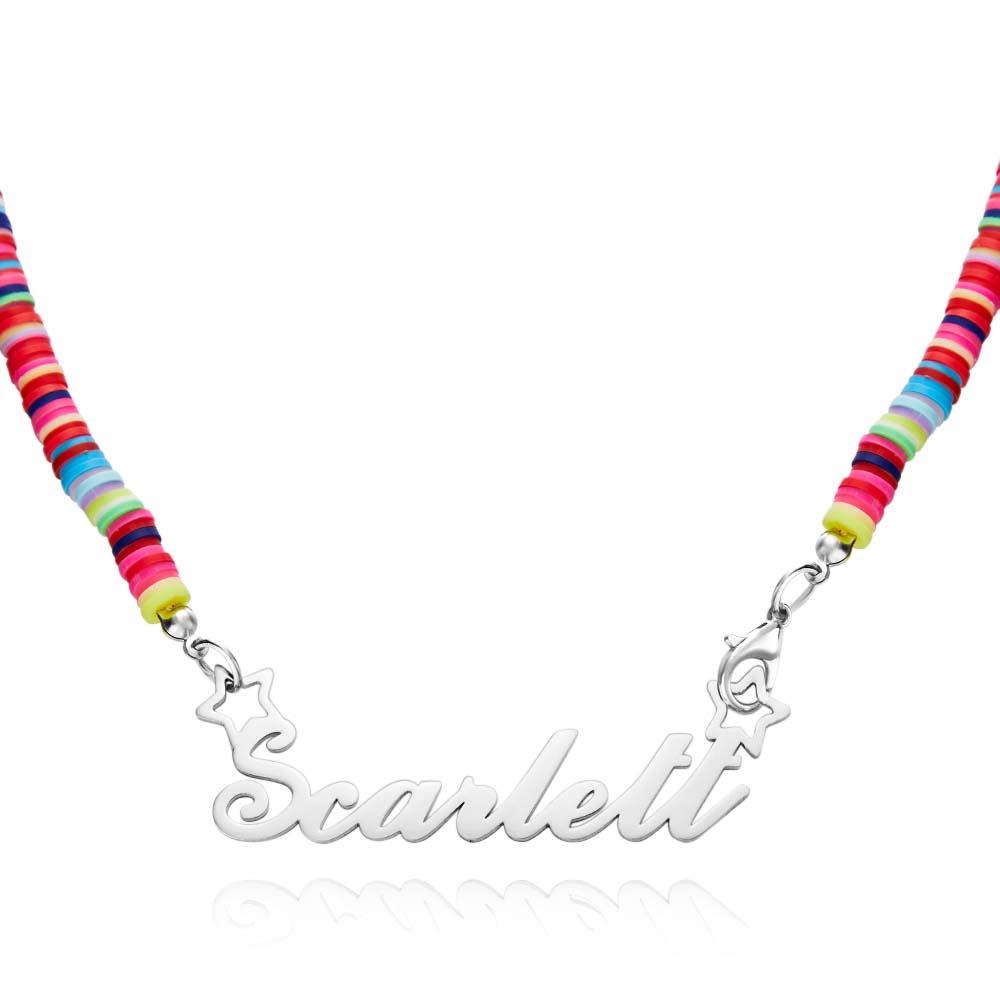 Personalized Rainbow Magic Girls Name Necklace – Custom Nameplate for Kids