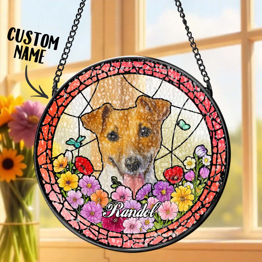 Custom Pet Portrait Stained Glass Suncatcher – Personalized Pet Memorial & Celebration Keepsake