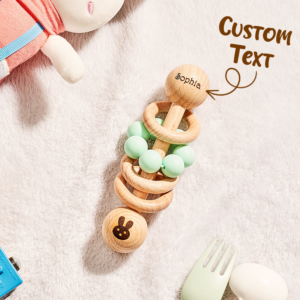 Personalized Wooden Baby Rattle with Engraved Name – Custom Baby Shower & Birthday Gift