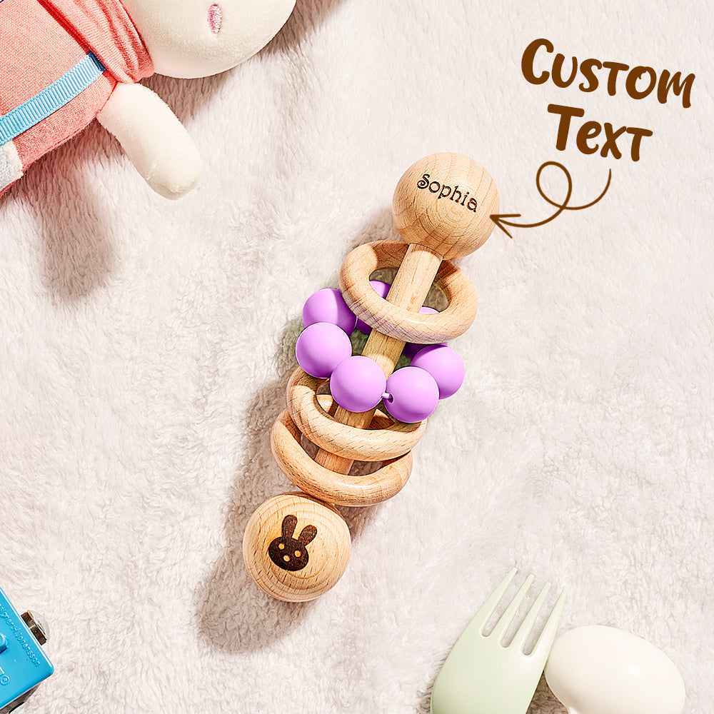 Personalized Wooden Baby Rattle with Engraved Name – Custom Baby Shower & Birthday Gift