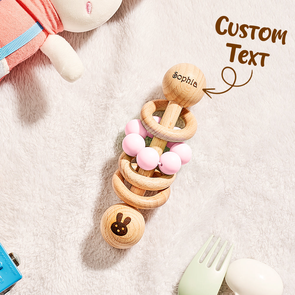 Personalized Wooden Baby Rattle with Engraved Name – Custom Baby Shower & Birthday Gift