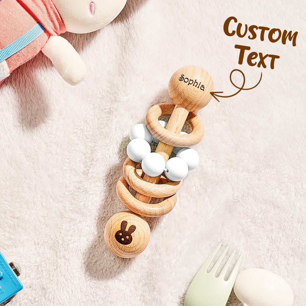 Personalized Wooden Baby Rattle with Engraved Name – Custom Baby Shower & Birthday Gift