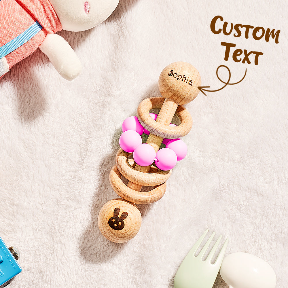 Personalized Wooden Baby Rattle with Engraved Name – Custom Baby Shower & Birthday Gift