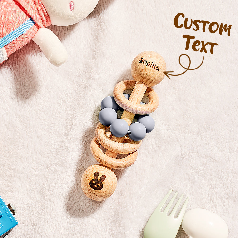 Personalized Wooden Baby Rattle with Engraved Name – Custom Baby Shower & Birthday Gift