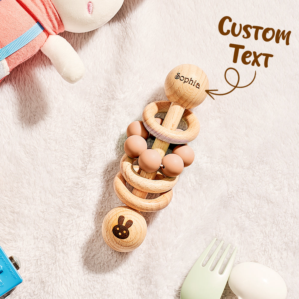 Personalized Wooden Baby Rattle with Engraved Name – Custom Baby Shower & Birthday Gift