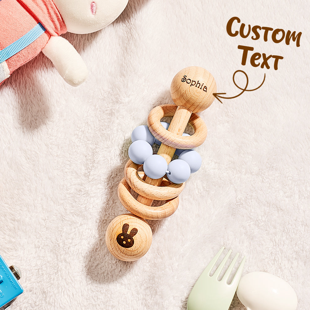 Personalized Wooden Baby Rattle with Engraved Name – Custom Baby Shower & Birthday Gift