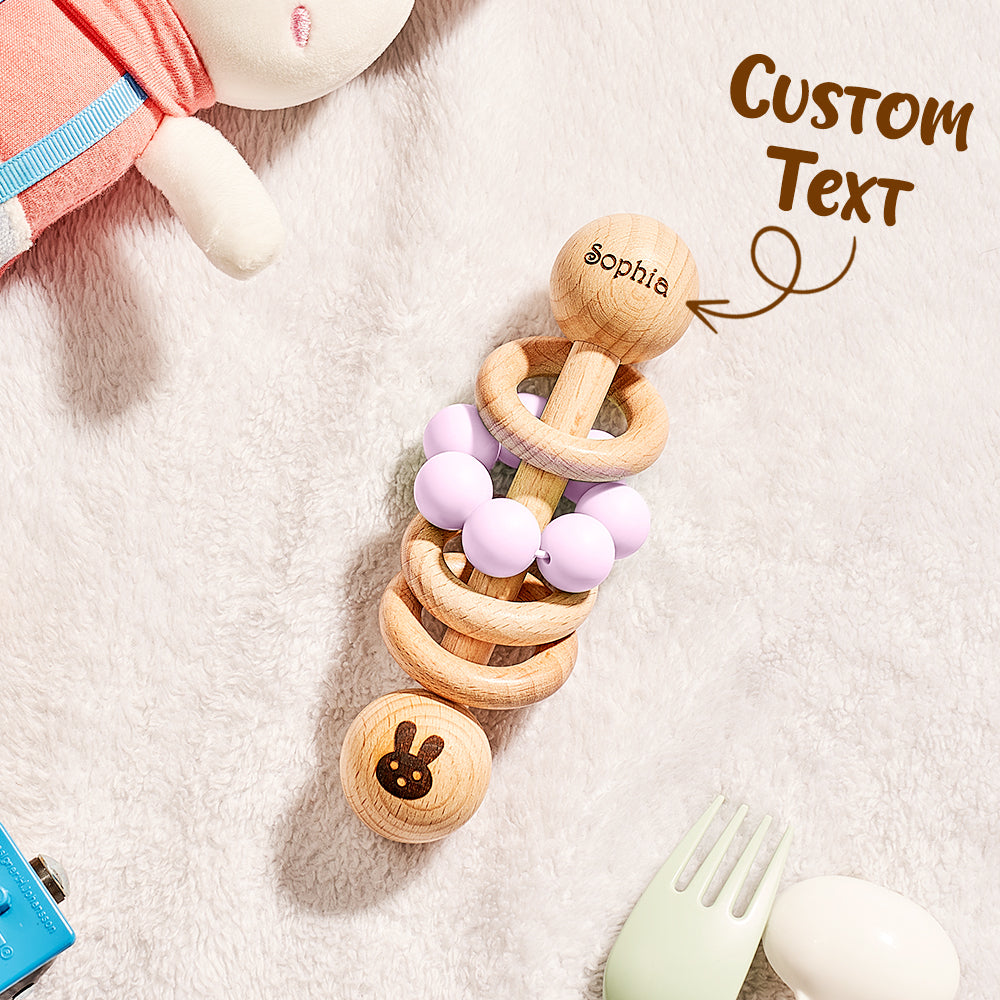 Personalized Wooden Baby Rattle with Engraved Name – Custom Baby Shower & Birthday Gift