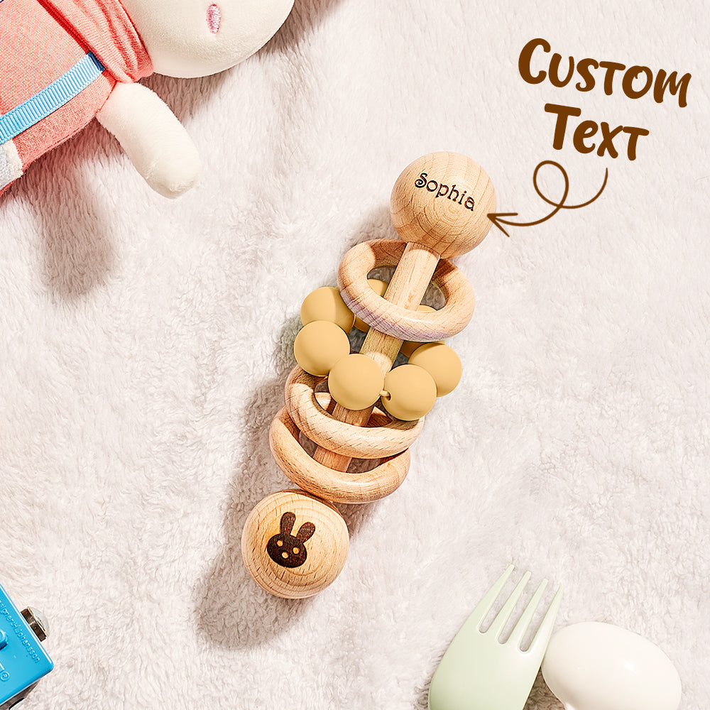 Personalized Wooden Baby Rattle with Engraved Name – Custom Baby Shower & Birthday Gift