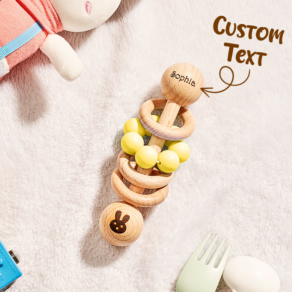 Personalized Wooden Baby Rattle with Engraved Name – Custom Baby Shower & Birthday Gift