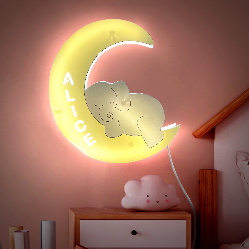 Personalized Name Baby Elephant Wall Light – Custom Kids’ Room Décor