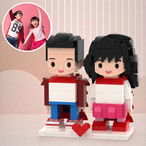 Personalized 2-Child Brick Figures – Custom Mini Block Toy for Kids - Customise Now